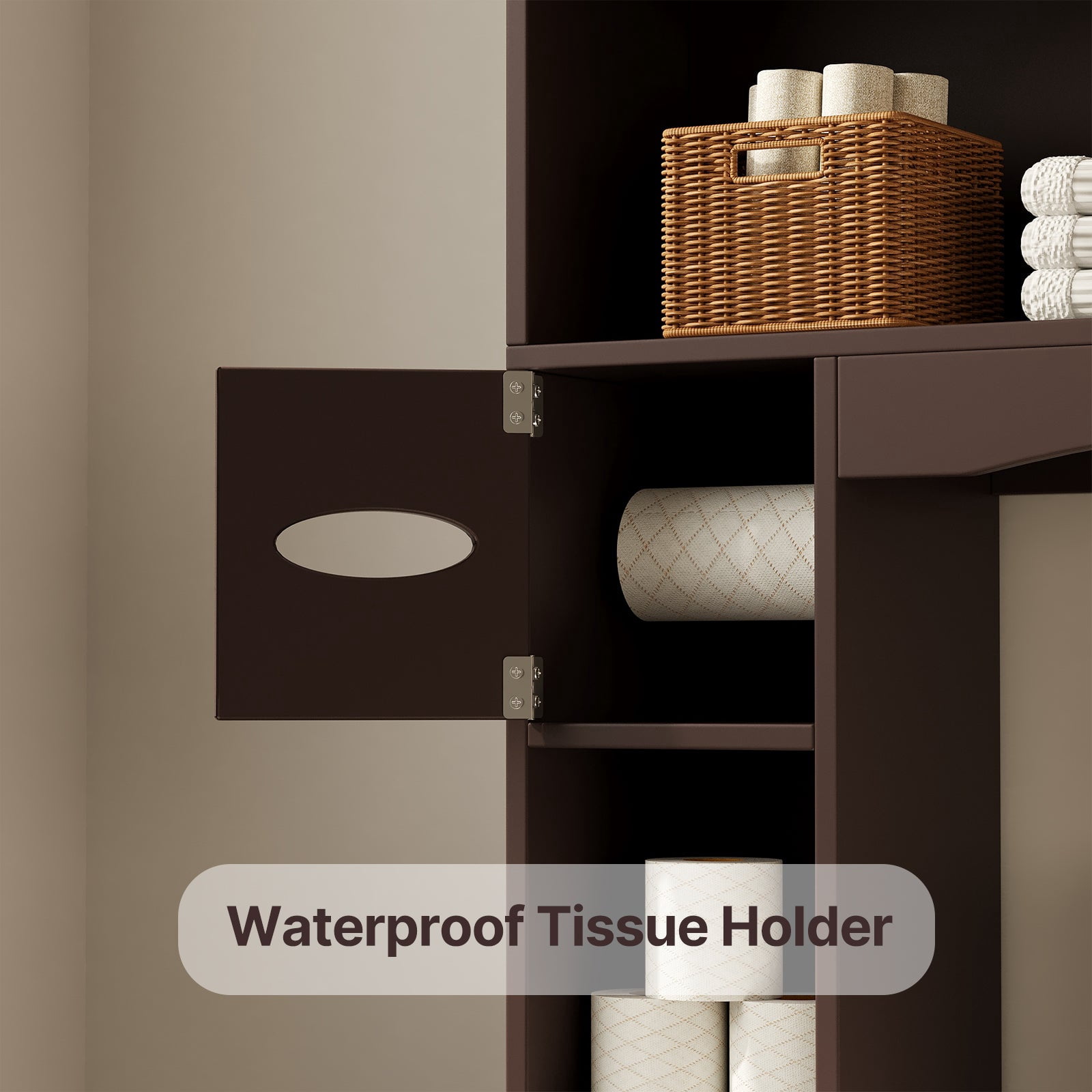 Over the Toilet Storage Cabinet, Aiho 66" H Bathroom Space-Saving Organizer Above Toilet with 2 Doors & Adjustable Shlef, Perfect for Bathroom, Laundry, Dark Brown