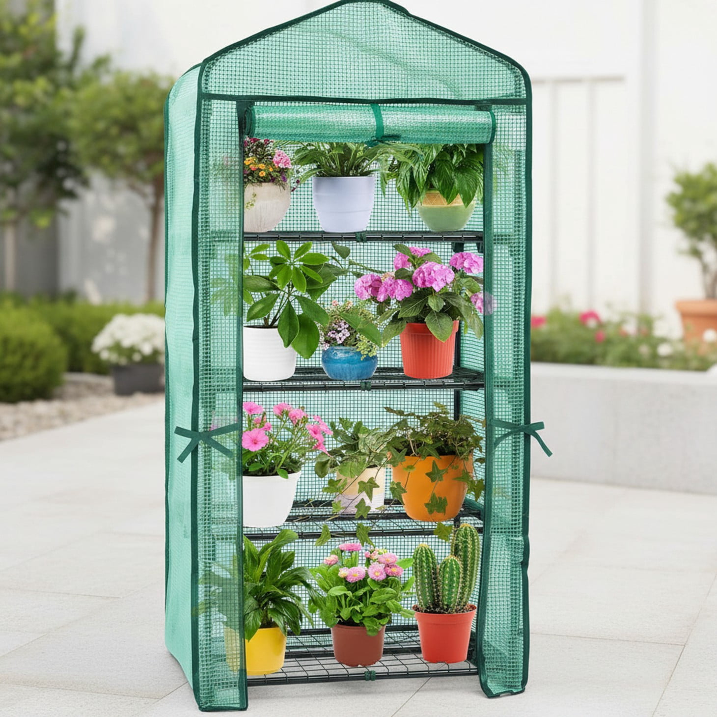 edx Mini Greenhouse for Outside & Indoor Use, Portable Green House, 30 in Multi-Tier Plant Growing Rack with PE Cover, Green