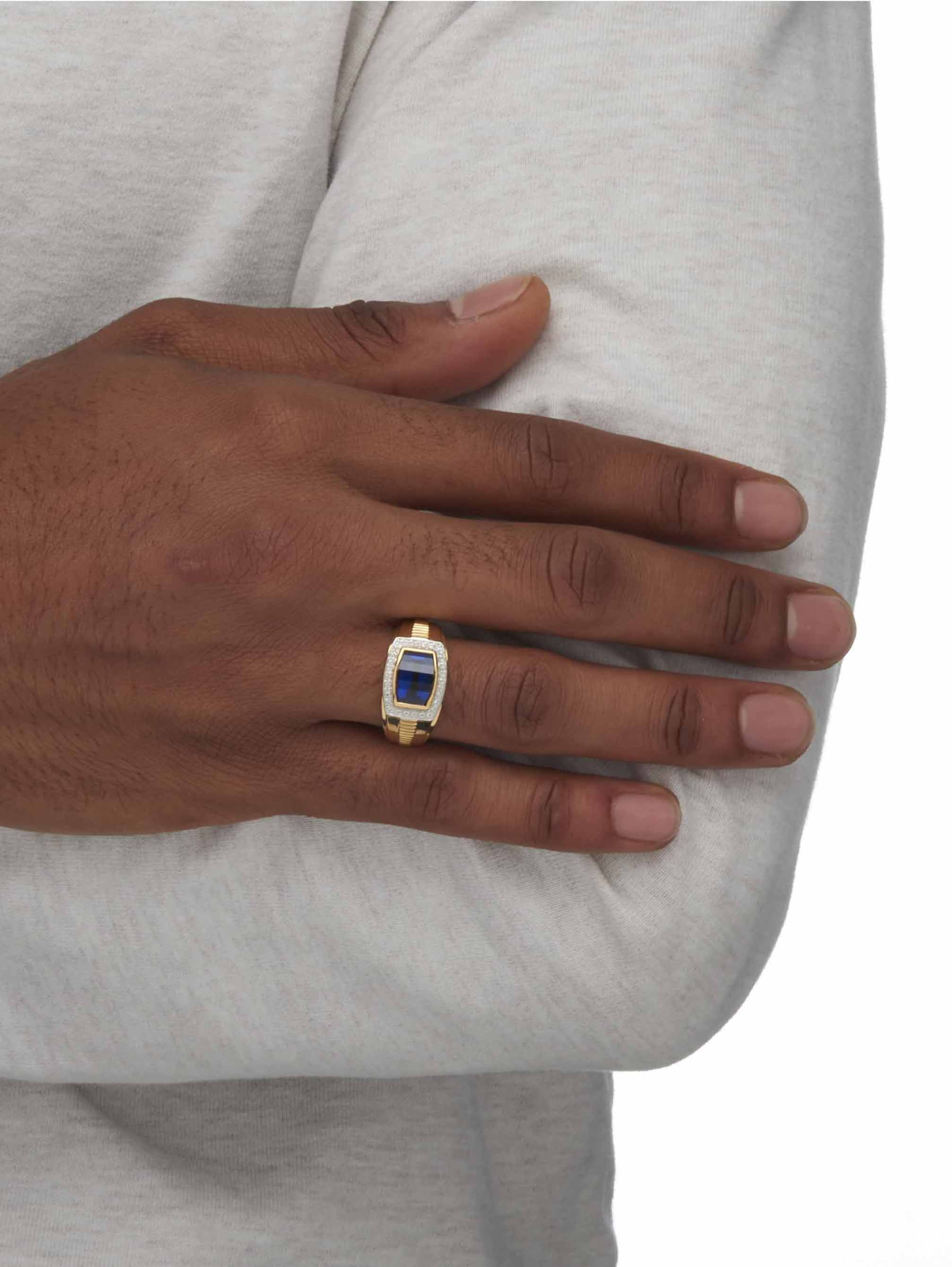 PalmBeach Jewelry Men's Created Ceylon Blue and White Sapphire Ring 3.31 TCW in 18k Gold-Plated or Platinum-Plated Sterling Silver