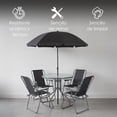 thumbnail image 3 of Ilios Innova | Comedor de Exterior Jardín 6 Piezas Mesa Vidrio Templado 4 Sillas Plegables Textileno y Sombrilla Resistente Set Muebles Color Negro, 3 of 9