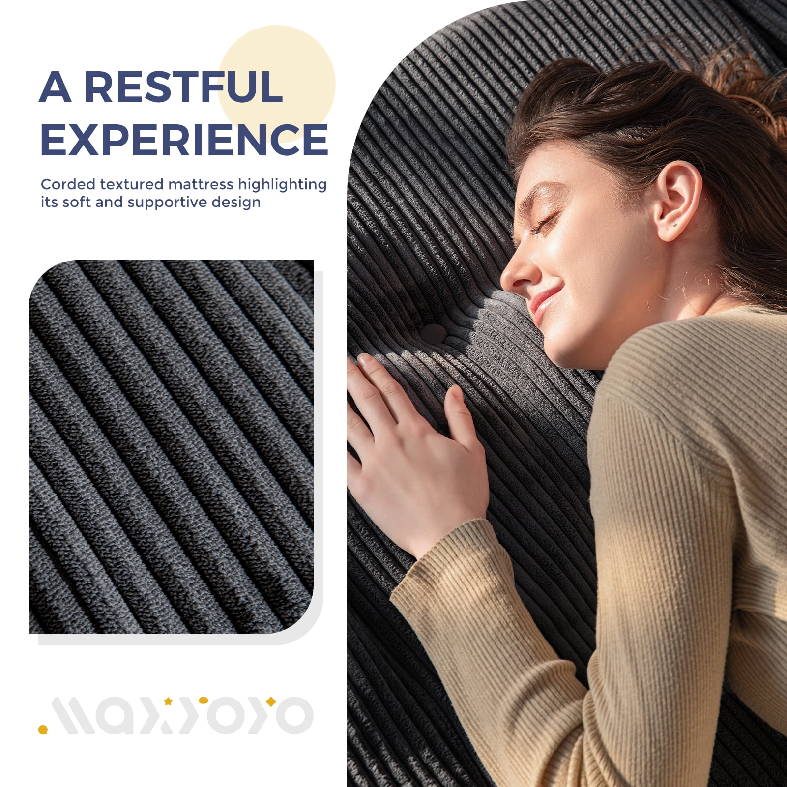 BYBYME 6 Inch Tri-Fold Mattress,Corduroy Folding Mattress,Filled with Whole Foam,Memory Foam Mattress Topper,Suitable for Sleeping,Camping,Full,Dark Gray
