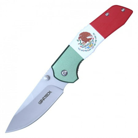 Spring-Assisted Folding Pocket Knife | Wartech Mexican Flag Silver Blade (Best Small Fixed Blade Edc)
