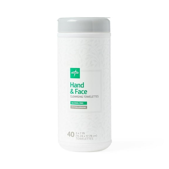 Medline Hand and Face Cleansing Wipes, Fragrance Free, 6 x 7in, 12 Tubs, 480 Total Wipes