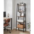 thumbnail image 3 of Ladder Shelf, 5-Tier Bookshelf, Storage Rack, Bookcase with Steel Frame, for Living Room, Home Office, Kitchen, Bedroom, Industrial Style, Rustic Brown and Ink Black ULLS45X, 3 of 10
