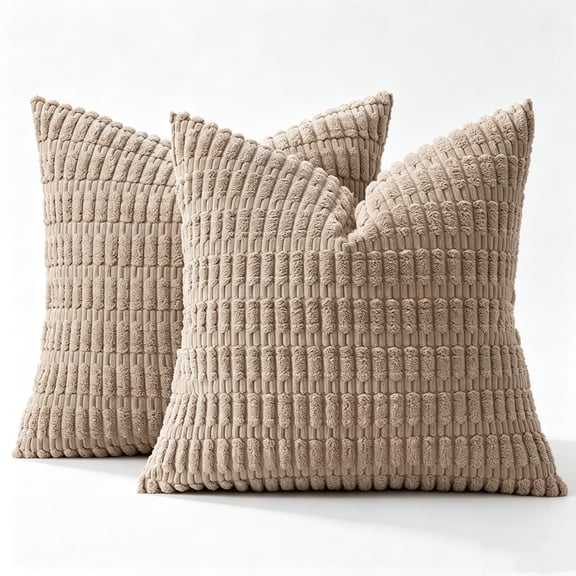 Decorative Throw Pillow Covers 18x18 Light Brown Pack of 2 | Soft Striped Pillow Covers Home Decor For Sofa Living Room Couch Bed