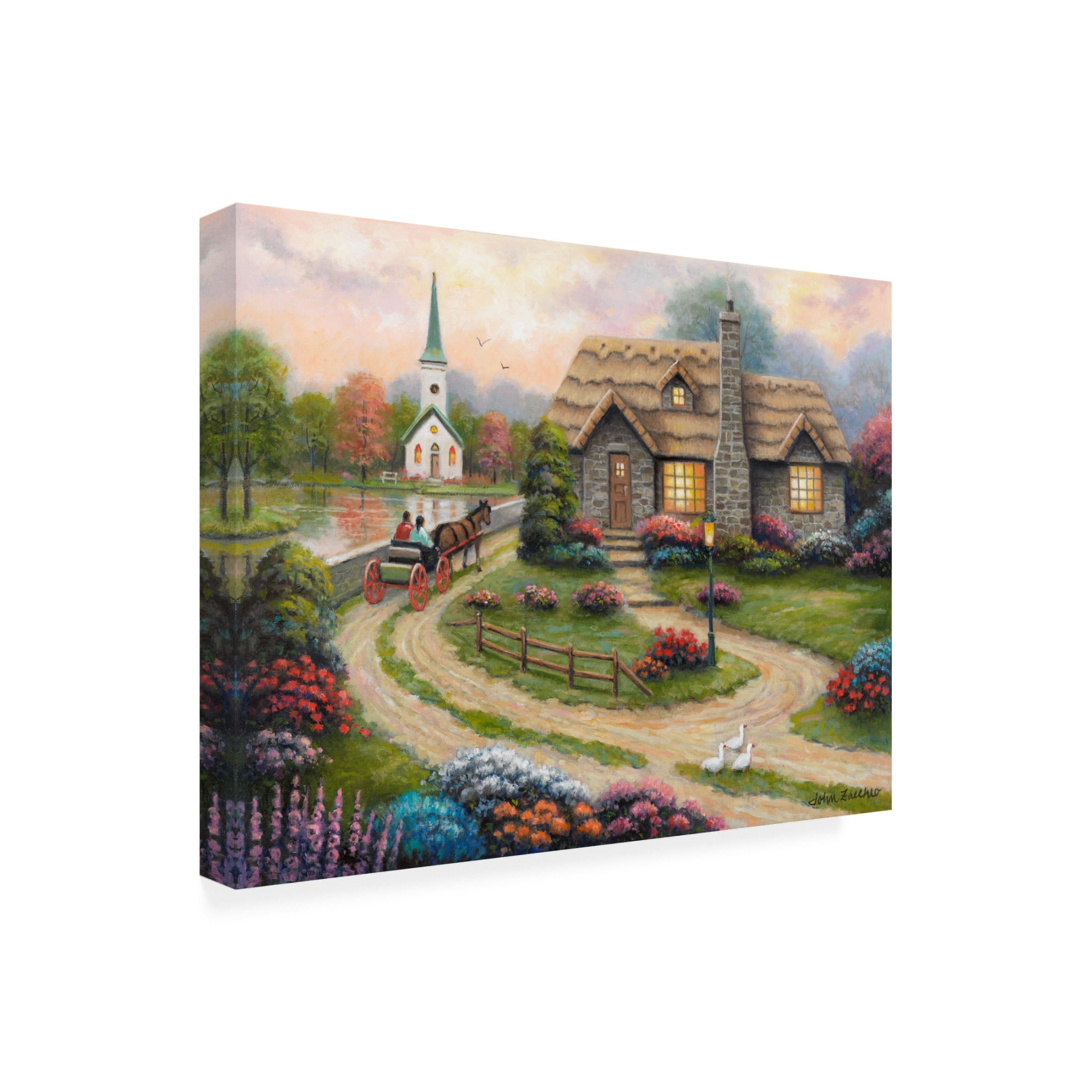 Canvas Wall Art - John Zaccheo 'Carriage Ride at Dusk' Wall Art for Living Room, Bedroom, or Office Décor by Trademark Fine Art - 32 x 24 Inches