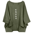 thumbnail image 2 of YuXingFu Cotton Tops for Women Crew Neck A-Line Split Hem 3/4 Sleeve for Casual Plus Size Blouses Dressy Army Green XXL, 2 of 7