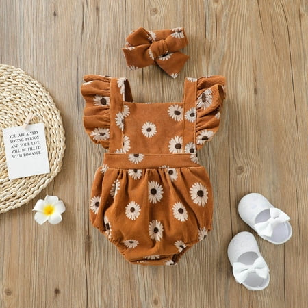 

KONBECA Baby Boys Girls Rompers Infants Pure Cotton Coverall Toddler Baby Girl Bodysuit Flower Embroidered One-piece Romper with Headband Suit Outfits (0-24 Months)