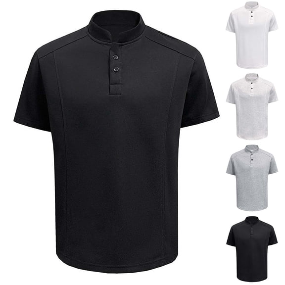 IhhxPro Men's Cotton Stand Collar T-Shirt Quick Dry Button Front Tee Casual Slim Fit Short Sleeve Summer Outdoor Travel Golf Top M-5XL