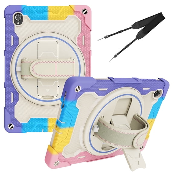 3in1 Rotating Stand Case for Lenovo Tab M10 Plus 10.3 inch/Tab K10 with Hand/Shoulder Strap, Shockproof Rugged, Pink