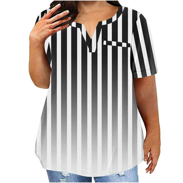 Plus Tamaño de las Mujeres Blusas, Cuello en V Casual Suelto Manga Corta Superior, Impresión Blusa Poliéster Spandex