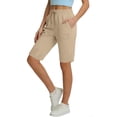 thumbnail image 2 of Women's 15-Inch Hiking Bermuda Shorts with Side Cargo Pockets and Stretch Waistband, Soft Quick-Dry Fabric for All Day Comfort Khaki XL, 2 of 3
