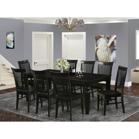 East West Furniture Logan 9-piece Traditional Wood Dining Set in Black