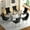 Table with 6 Black Chairs Silver Leg, variant on Sumdeal 63" Modern Sintered Stone Dining Table with 6 Velvet Dining Chairs,White pattened Table with Silver Leg,6 Black Chairs