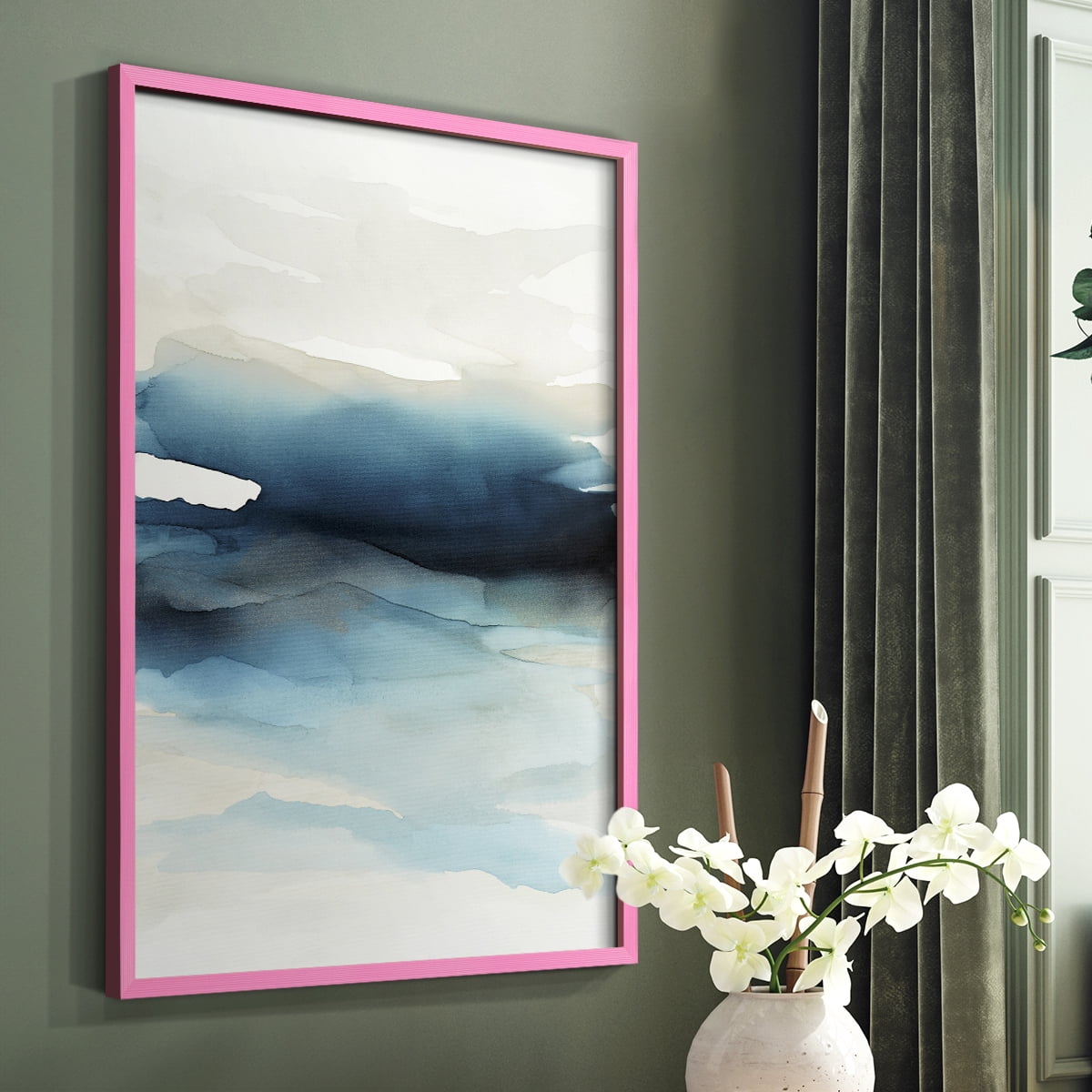 Waves II Framed Print in Pink Solid Wood 11 x 14 Framed Print