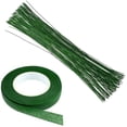 thumbnail image 1 of Alambre de tallo floral, 50 piezas de tallo floral verde para manualidades con cinta de papel de flores para envolver tallos de flores, accesorio para hacer flores (calibre 22 de 14 pulgadas), 1 of 5