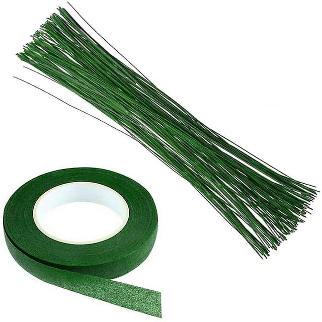 Alambre de tallo floral, 50 piezas de tallo floral verde para manualidades con cinta de papel de flores para envolver tallos de flores, accesorio para hacer flores (calibre 22 de 14 pulgadas)