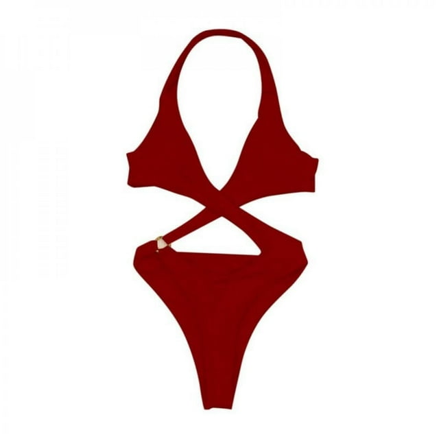 Women‘s Bikini Hollow Solid Color One-piece Summer Beach Swimmsuits White M