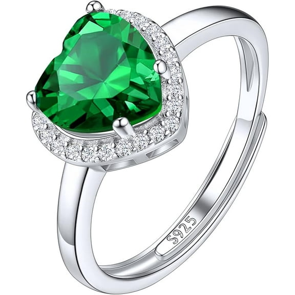 beryl_creation 14K White Gold Plated 2.00 Ct Heart Cut Green Emerald Wedding Engagement Halo Ring 925 Sterling Silver For Women's -5
