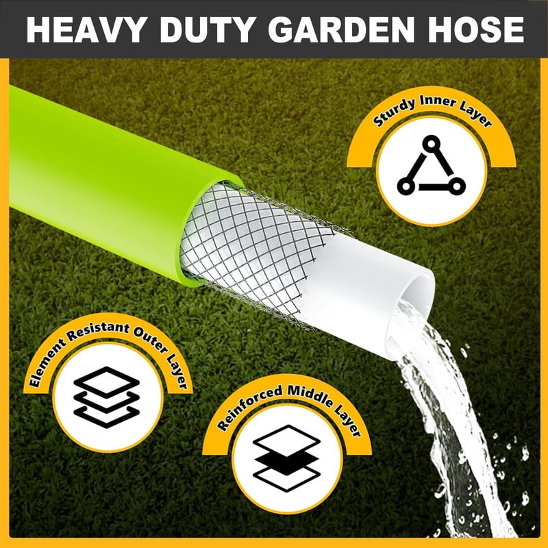 25ft Garden Hose 5/8", 3/4" NPT, Lightweight All-Weather Water Hose, Durable and Flexible, Leak-Free Connections