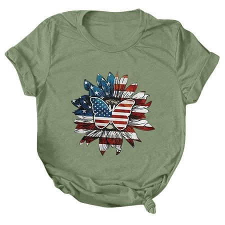 

YDKZYMD Mint Green Floral Short Sleeve Top For Women Elegant Womens T Shirts 4th of July Graphic Cute Womens Tops Winter Fitted USA Star Stripes Printed Womens Maternity Clothes XXL