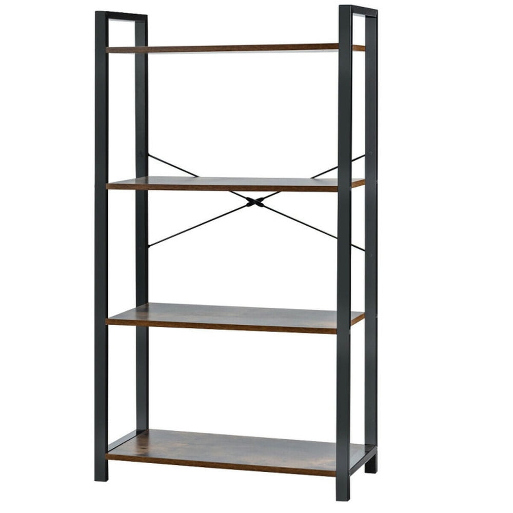 GVN 4-Tier Rustic Bookshelf Industrial Bookcase Diaplay Shelf Storage Rack-Brown, Storage Shelves for Bedroom,Living Room, Home Office, Bedroom, Balcony