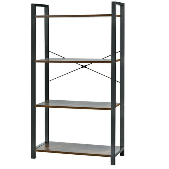 Spaco 4-Tier Rustic Bookshelf Industrial Bookcase Diaplay Shelf Storage Rack-Brown, Tall Bookshelf, Shelves for Living Room, Home Office, Bedroom, Balcony