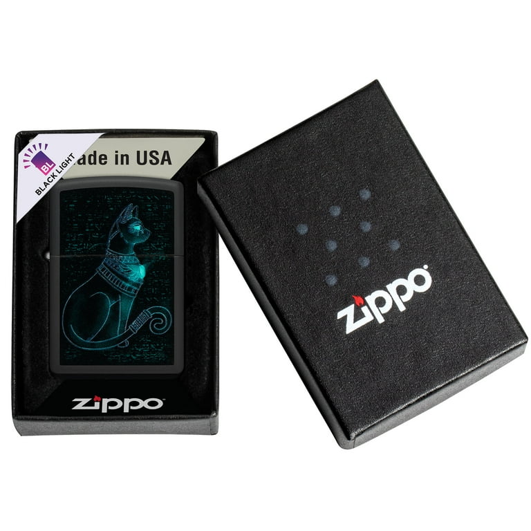 Zippo Black Light Spiritual Cat Design Black Matte Pocket Lighter