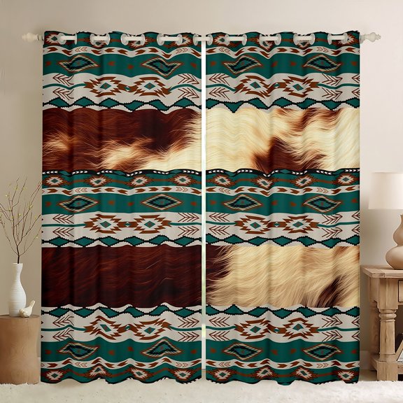 Castle Fairy Cow Bull Print Blackout Curtains Set of 2 (52x84 Each) for Women Men Teenagers,Farmhouse Animal Window Curtains,Bohemian Aztec Curtains and Drapes,Breathable Home Decor