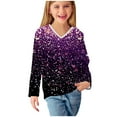 thumbnail image 5 of Auroural Big Girls Long Sleeve Shirts Girl's Long Sleeved Printed Shirt Cute V-neck Casual Shirt Top Purple, 5 of 8