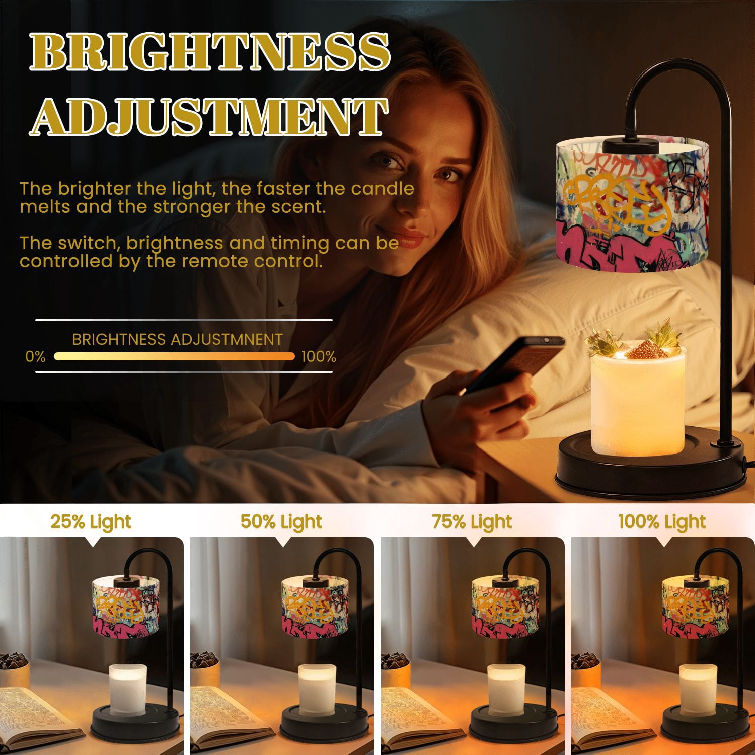 Candle Warmer Lamp with Timer Dimmer Graffiti Candle Lamp Warmer for Jar Candle with 4 Bulbs Gifts for Women House Warming Gifts