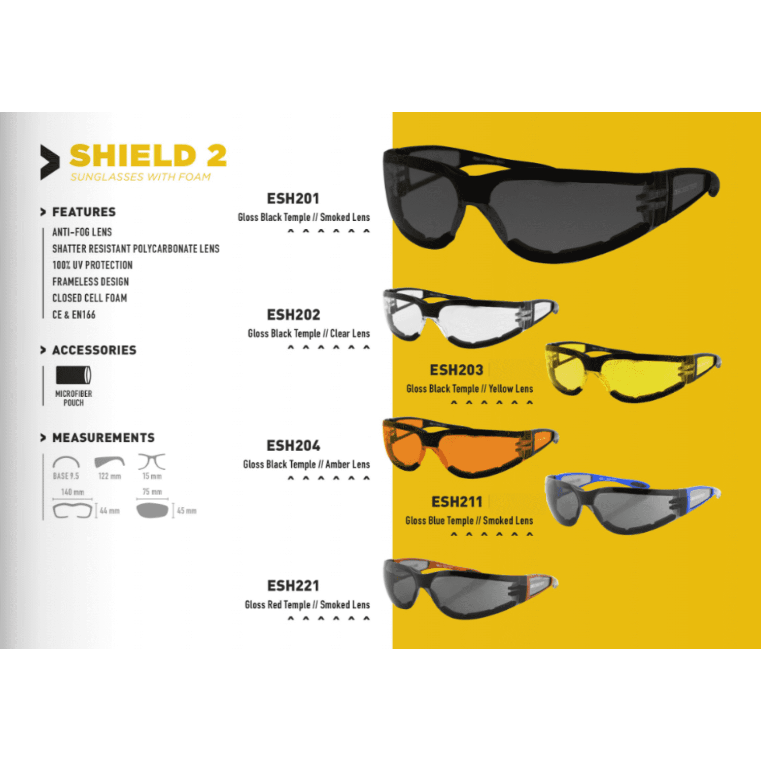 Shield II Sunglass, Black Frame, Amber Lens
