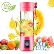 DOTSOG Portable Blender,Household Juicer Cup 380ml Fruit Mixer Bottle with Stainless Steel 6-Blades in 3D,2000mAh USB Rechargeable Batteries,Pink