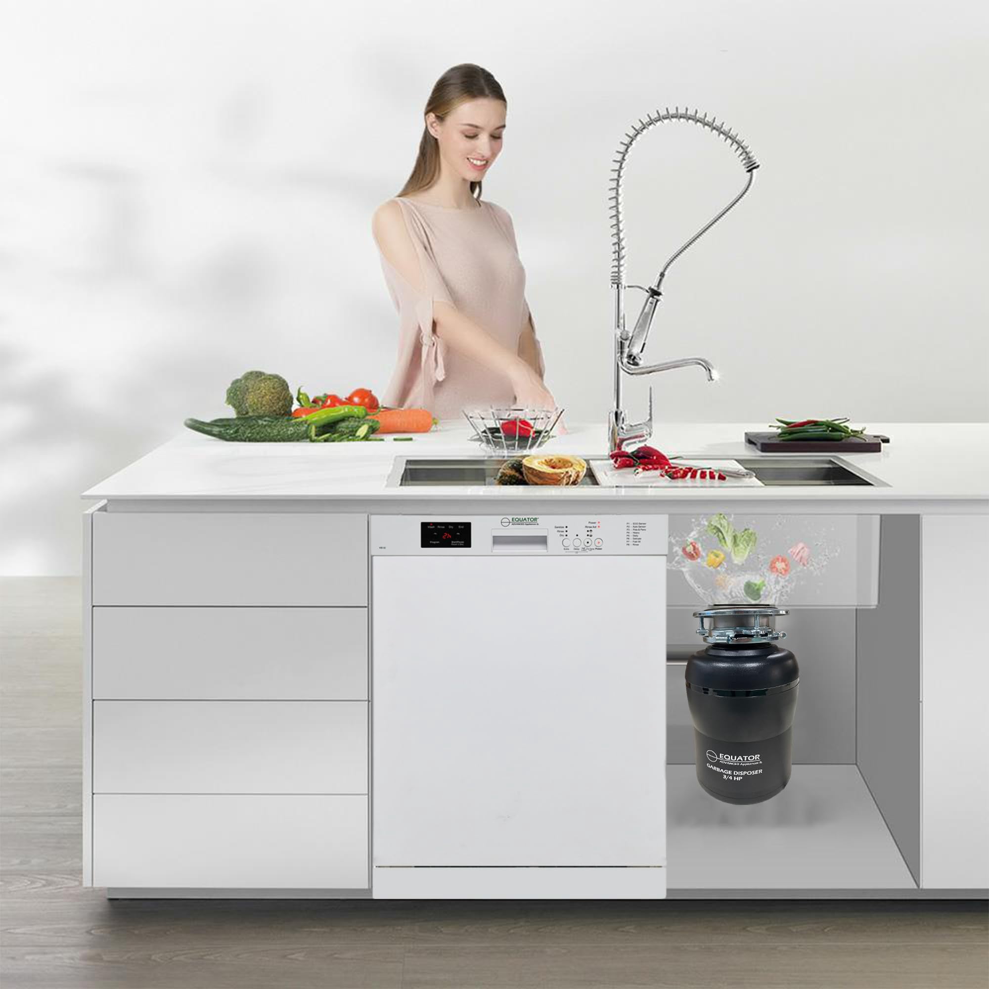 Pemberly Row 24" Dishwasher 14 Place & 3/4 HP Garbage Disposer 51dB 110V