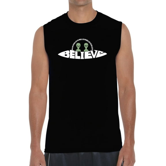 Believe UFO - Men's Word Art Sleeveless T-Shirt
