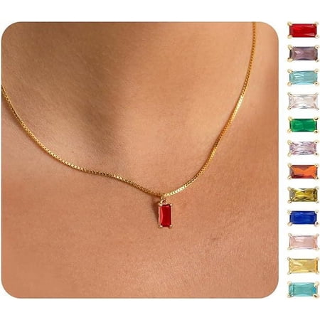 Diamond Necklaces for Women 14K Gold Plated Emerald Birthstone Necklace for Women Mothers Dainty Gold Necklace Blue Green Cubic Zirconia Pendant Necklace Birthday Gifts for Women Jewelry