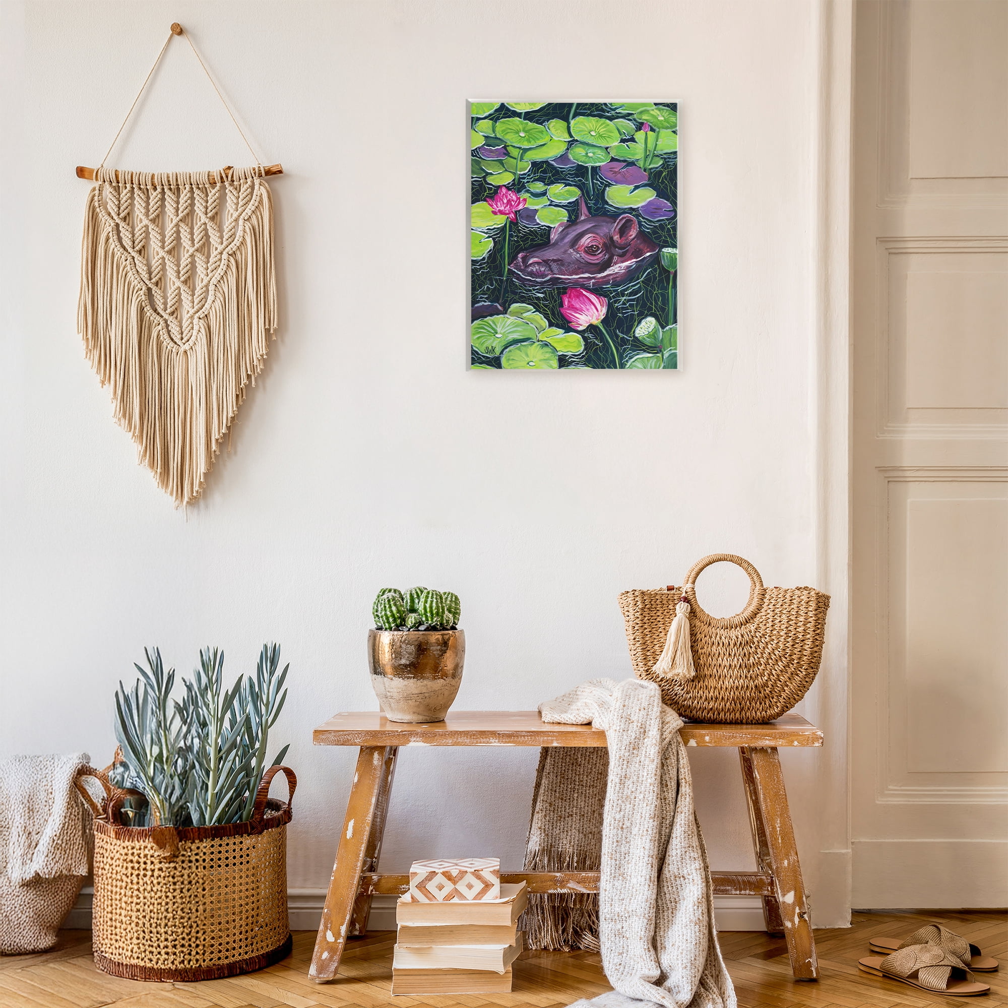 Stupell Industries Hippo & Blossoms Pond Wall Plaque Art, design by Sarah Waldron Kimball