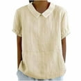 thumbnail image 2 of Zpanxa Womens Summer Tops, Women's Summer Linen Blend Peter Pan Collar Blouse Solid Color Casual Loose Fit Cute Short Sleeve Shirt, 2 of 8