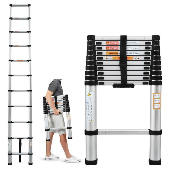Aluminum Extension Ladder 10.5ft, Heavy Duty Telescoping Ladder Portable Easy to Transport, Weight 17.6lbs, 330lbs Load Capacity, with Non-Slip Rubber Feet, 4cm Wide Step, for Home, Office