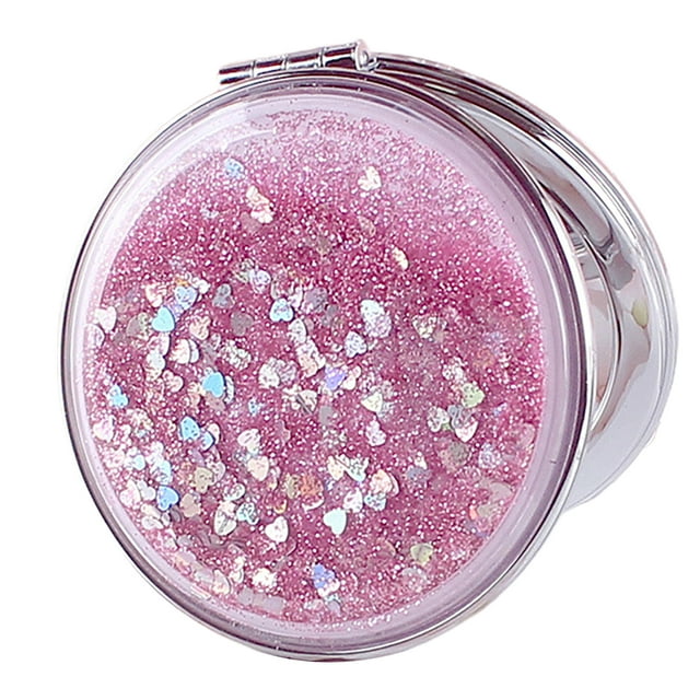 Visland Makeup Mirror Foldable Portable Shiny Quicksand Double-sided Washable Make Up Clear Cosmetic Mirror Beauty Tools