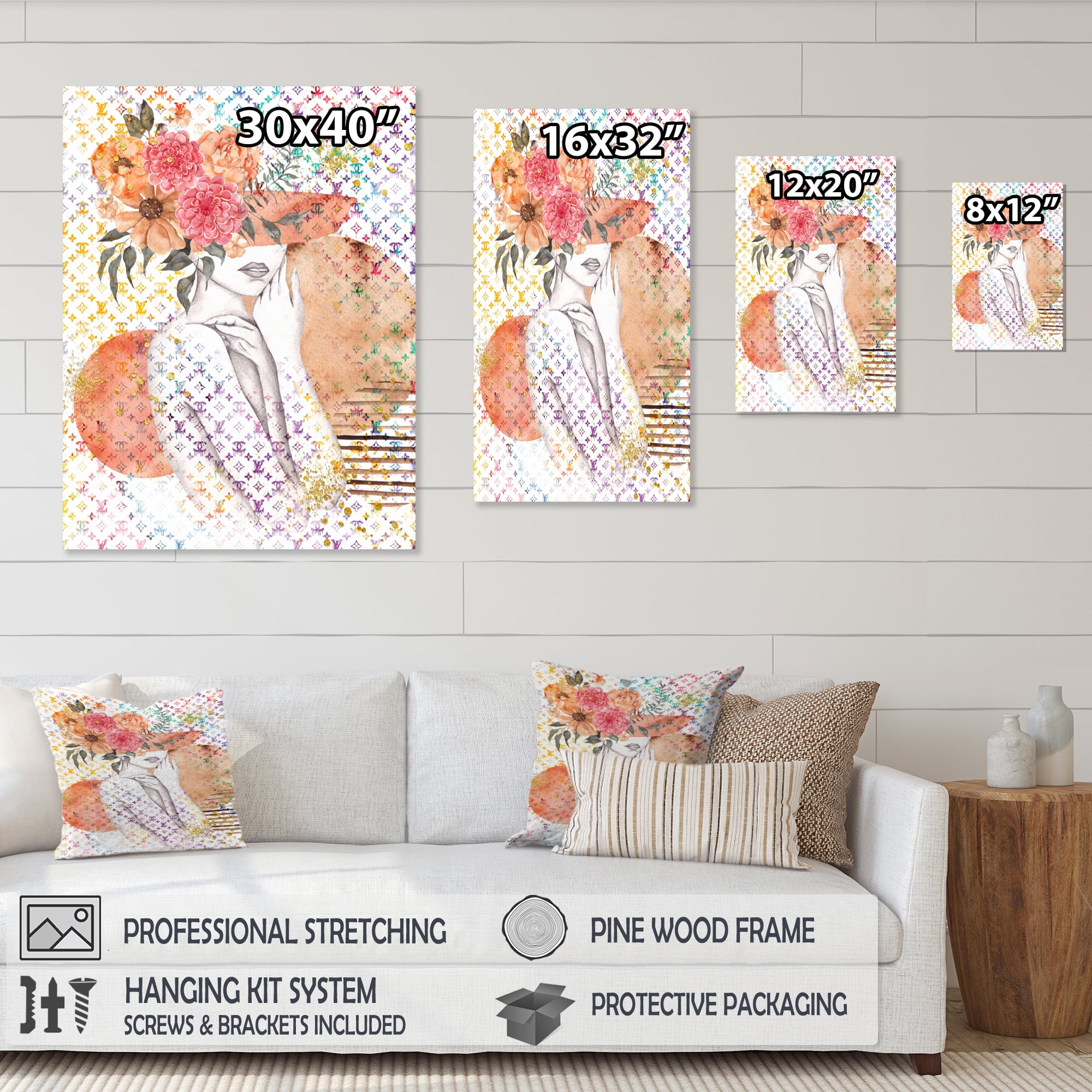 Designart High End Female Floral Sketch II Canvas Wall Art