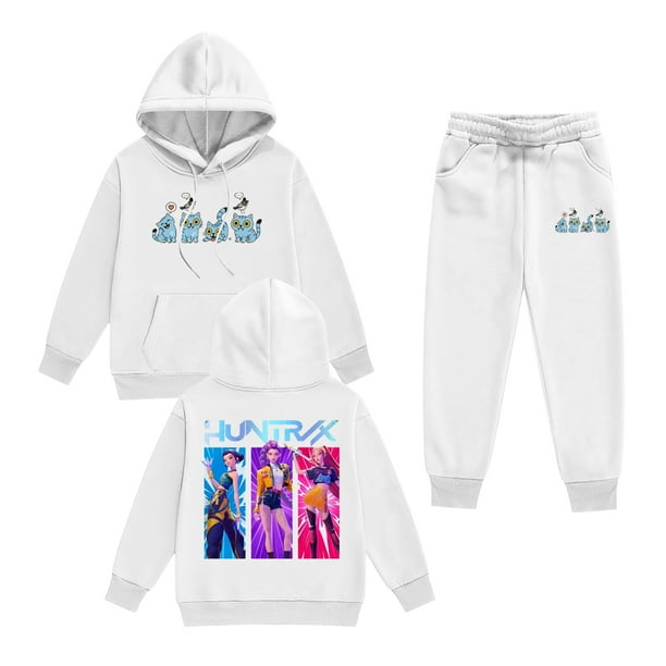 Pop cazadora para niña Hooded Sweatshirt Set,Soft Streetwear Pullover,Cute Long Sleeve Hoodie for Fall Winter (White)