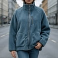 thumbnail image 4 of DYTTDG Women’s Fleece Zip-Up Jacket, Stand Collar Long Sleeve Sherpa Jacket with Chest Zipper Pocket & Front Patch Pockets, Casual Outerwear for Fall and Winter, 4 of 8