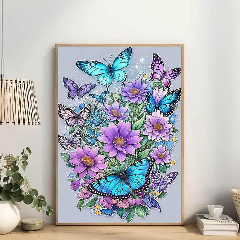 MXJSUA 5D Butterfly Flowers Diamond Art Painting Kit – Special Shape Rhinestones, 12x12 Inch, Home Decor