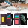 thumbnail image 3 of Allytechgroup Wallet Case for Apple iPhone 12/12 Pro,  Retro [1 Zipper Pocket + 6 Cards Slots] Hand Wrist Shoulder Strap Stand Shockproof iPhone 12/12 Pro Cover Case for Girls Women, Purple, 3 of 8