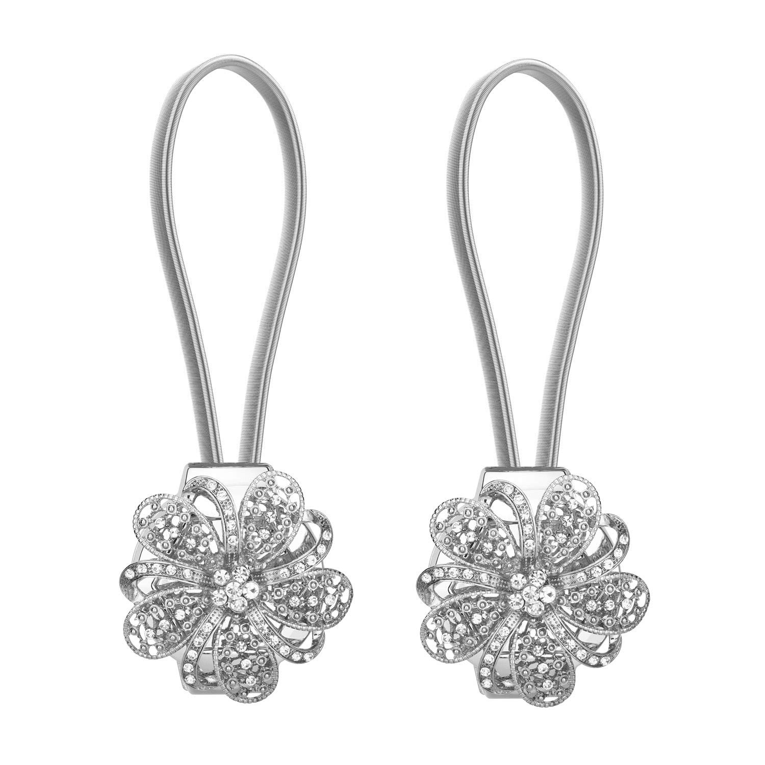 Lewondr 1 Pair Sparkling Crystal Curtain Drapery