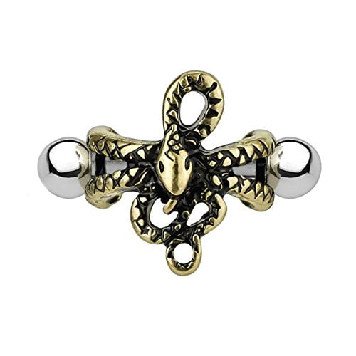 BodyJ4You Earring Cuff 16G Pierced 1.2mm Snake Antique Goldtone Ear Cartilage Helix Piercing Bar
