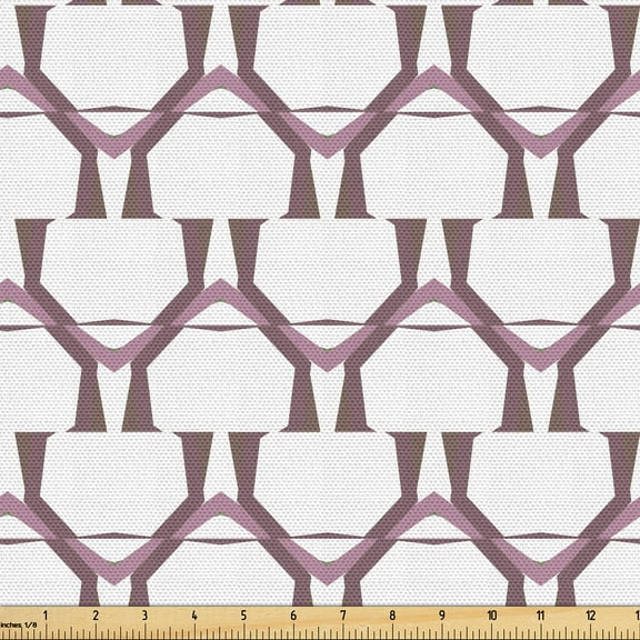 Ambesonne Geometric Fabric by the Yard Upholstery, Repeating Abstract Lines, 2 Yards, Grey Pink and Dried Rose