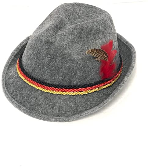 Swiss Adult Unisex Gray German Alpine Bavarian Oktoberfest Felt Hat Cap w/Feathers 
