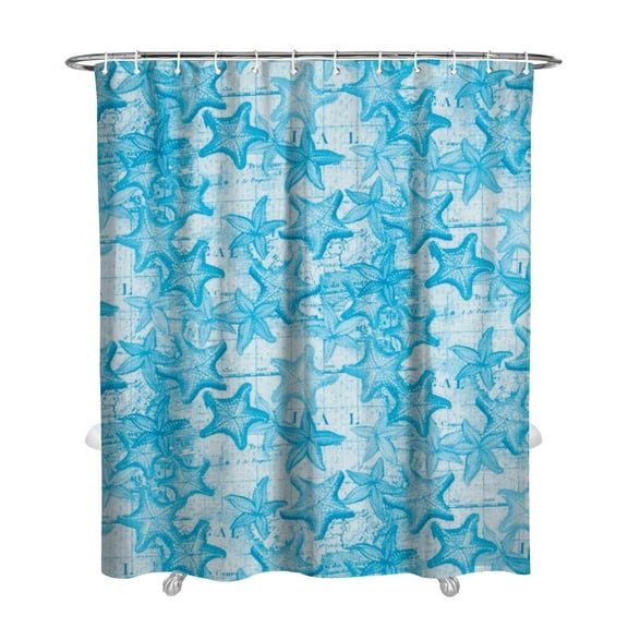 Marine Biology Shower Curtain - Tropical Starfish & Sea Life Patterns, Waterproof Reusable Bathroom Decor for Beach Houses,72x84in